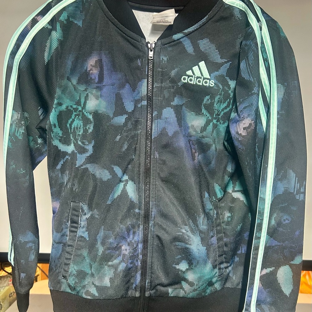 Adidas Women's Black and Blue Floral Jacket